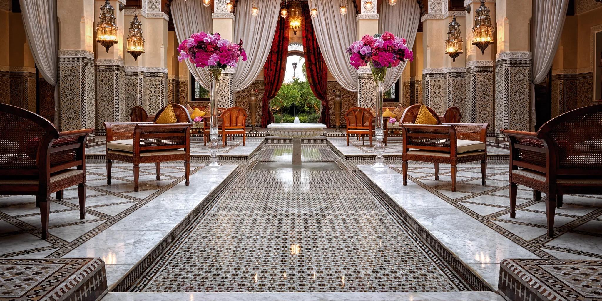 Opulent interiors of the Royal Mansour, showcasing the pinnacle of luxury in Marrakesh's riads.