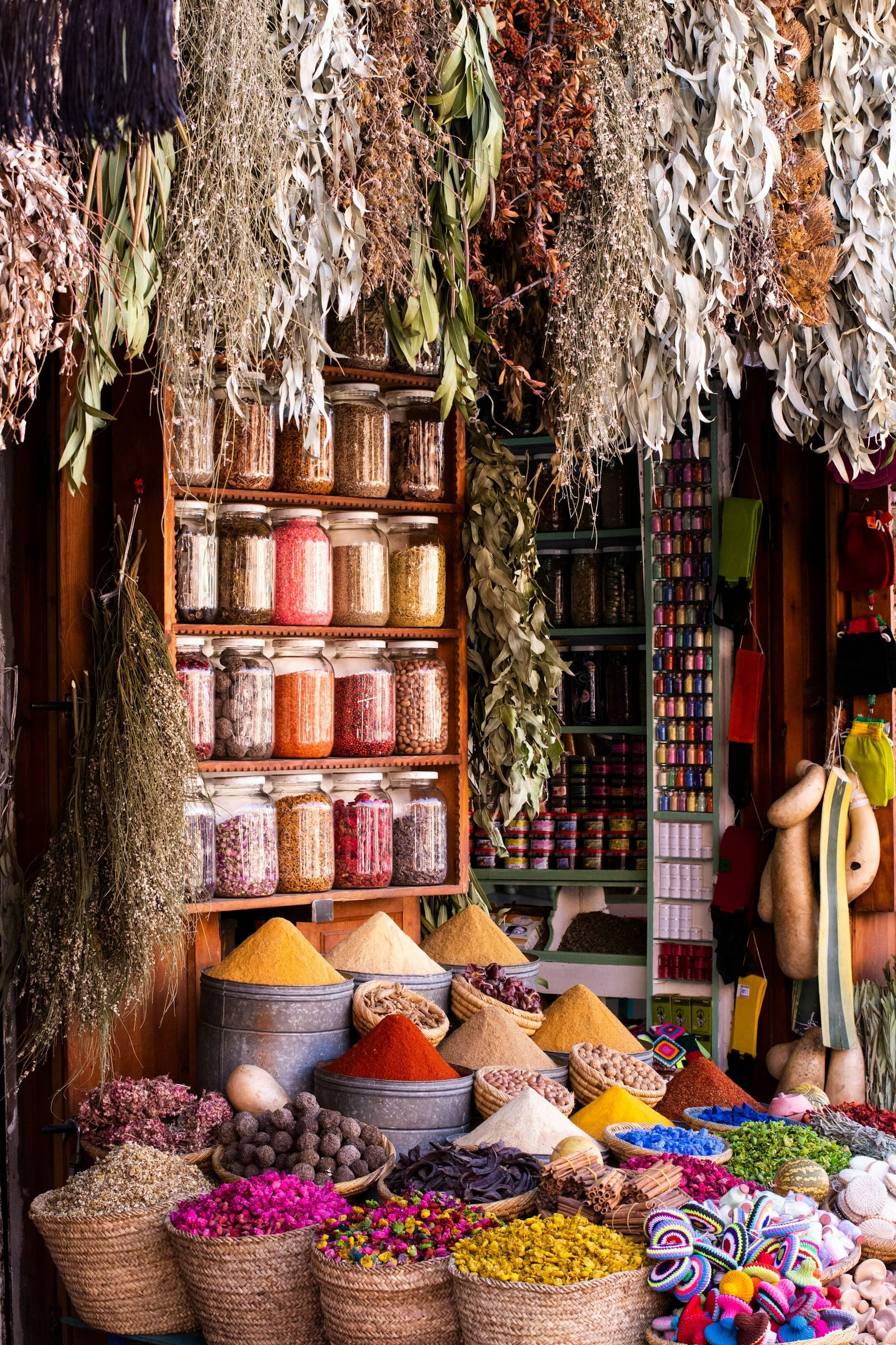 Explore the vibrant souks of Marrakesh, filled with colorful spices, handcrafted goods, and local treasures.